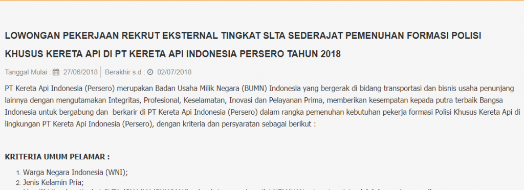 Lowongan Kerja PT. Kereta Api Indonesia