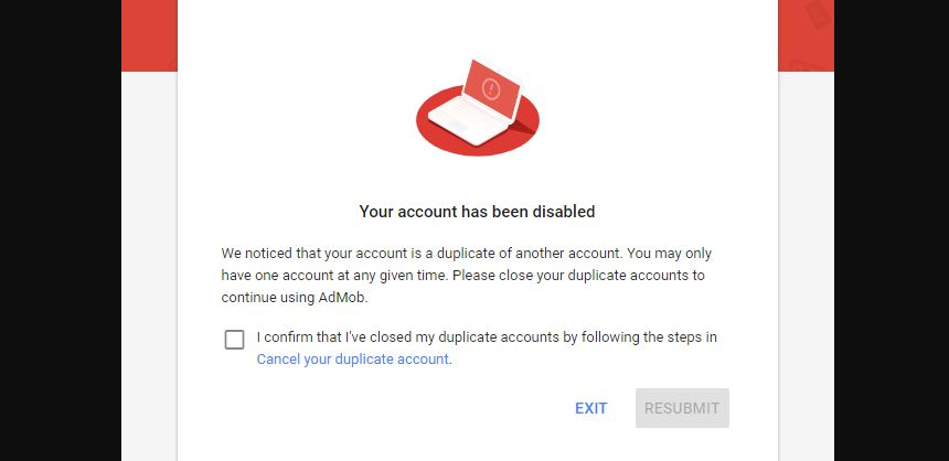 Duplicate AdMob Account